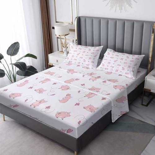 Pig Sheets Twin XL Bed Sheet Set - Kawaii Pig Kids Bedding