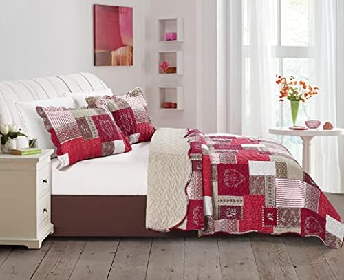 Brilliant Sunshine Burgundy Heart Love Quilt Set