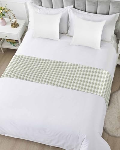 Sabolny Boho Sage Green Stripe Bed Runner Scarf Twin Size 1