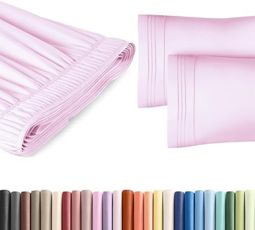 Wrap Around Dust Ruffle Bed Skirt 2 Pillowcases Bundle - Light Pink