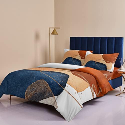 Alandar Home Mid Century Navy Blue Duvet Cover Set 4 Piece Queen