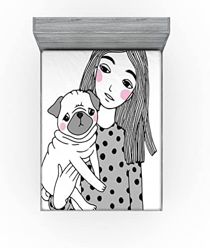 Ambesonne Pug Fitted Sheet - Black Grey White