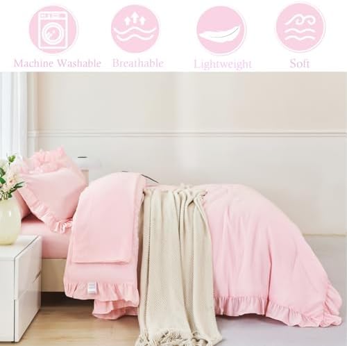 ANGIYUIN Pink Girls Comforter Set 5 Piece Bed in A Bag