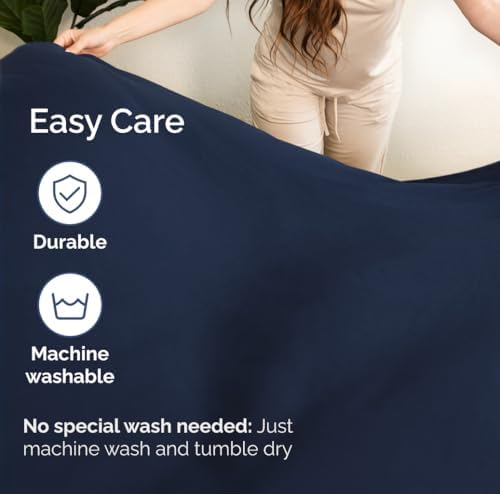 Wrap Around Dust Ruffle Bed Skirt 2 Pillowcases Bundle - Navy Blue
