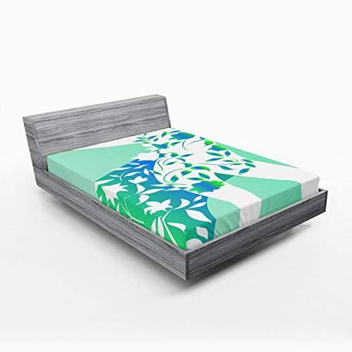 Ambesonne Floral Fitted Sheet - California King Turquoise Teal White