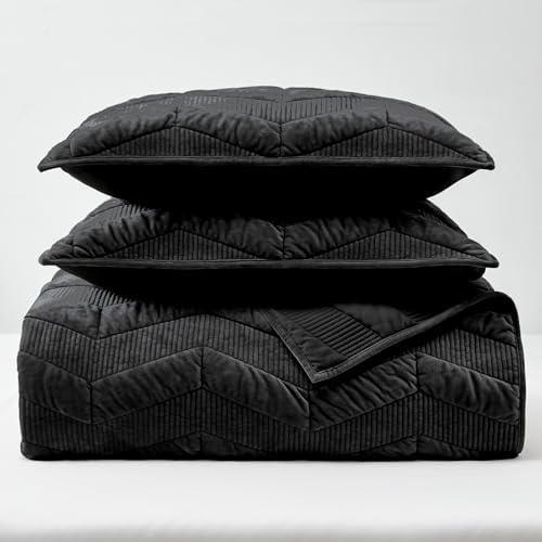 SHALALA Velvet Quilt Set King Size with Geometric Pattern