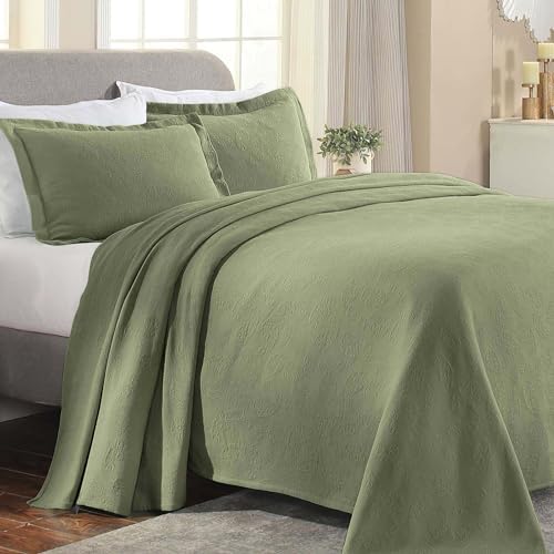Superior Paisley Cotton Bedspread Set King Size Sage