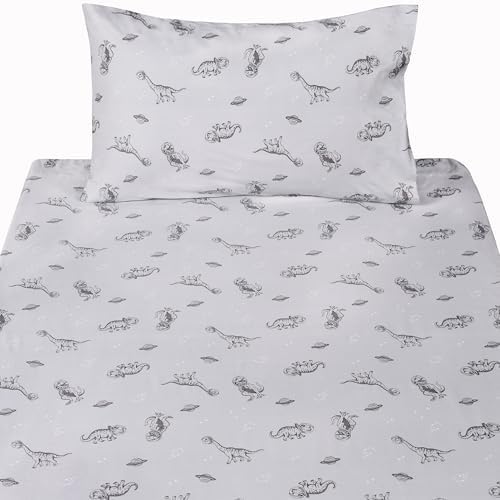 Scientific Sleep Gray Dinosaur Print Twin Bed Sheet Set 3 Pcs