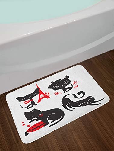 Ambesonne Cat and Mouse Bath Mat with Parisian Design