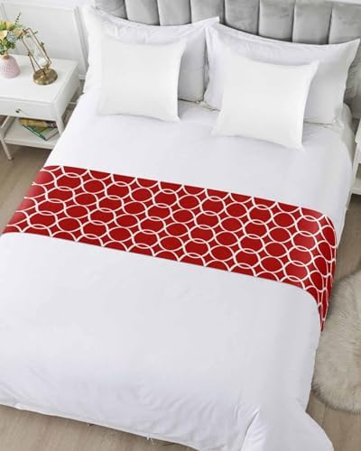 Sabolny Red White Geometric Cal King Bed Runner Scarf 1