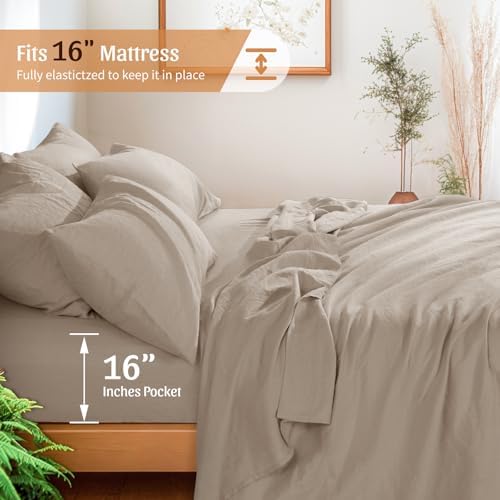 Shilucheng 100 French Linen Queen Sheets 6Pcs Set