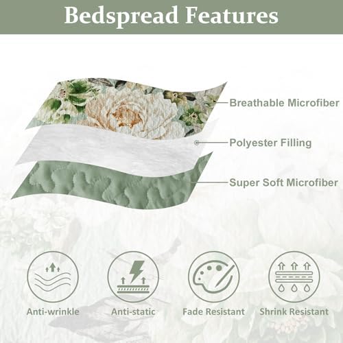 WONGS BEDDING Sage Green Floral Quilt Set King