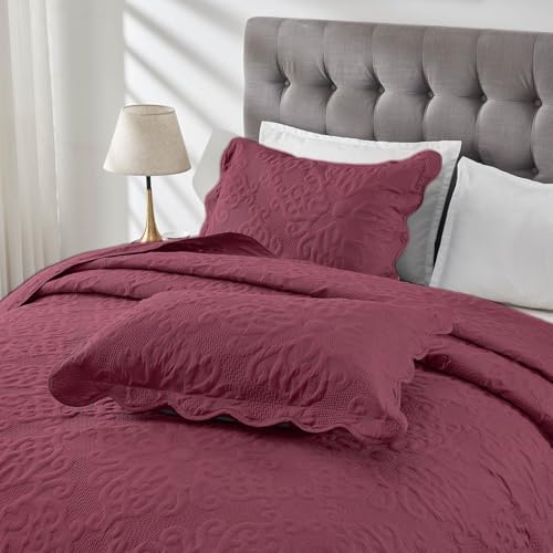 Kingnex Oversized King Bedspread Set Burgundy 128x120