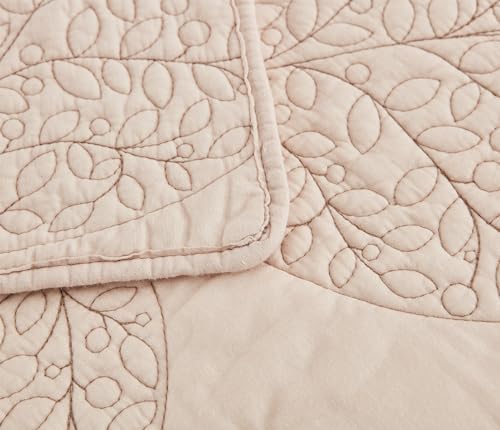 CHIXIN Botanical Cotton Quilt Set - Leaf Pattern Reversible 3 Piece Oatmeal
