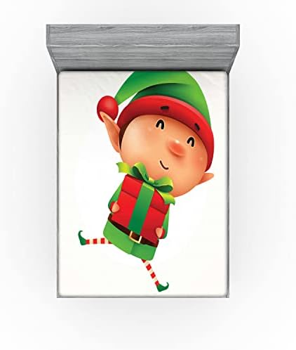 Ambesonne Elf Fitted Sheet Holiday Design California King Fern Green Vermilion