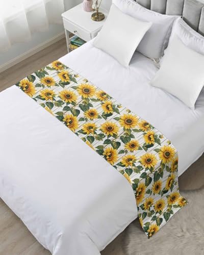 DecorLovee Rustic Sunflowers Bed Runner for Cal King