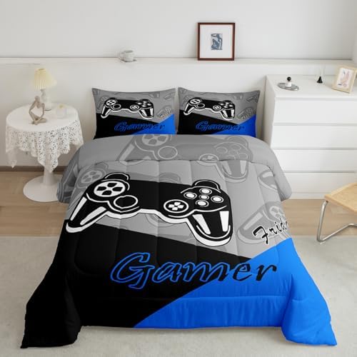 Feelyou Gaming Comforter Set for Boys Blue Black Grey
