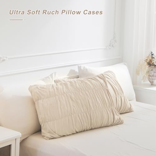 QSH Ruched Pillowcases Queen Size Set of 2