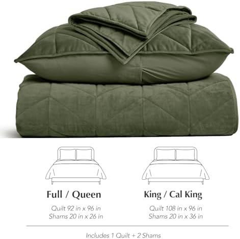Evergrace 3-Piece Queen Velvet Quilt Set Olive Green