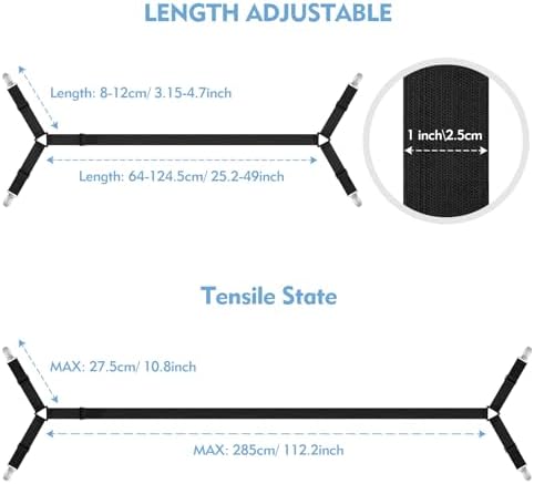 3 PCS Adjustable Bed Sheet Straps with Metal Clips - Black