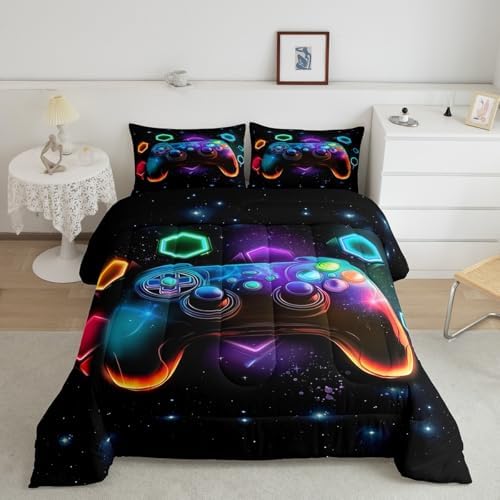 Erosebridal Gamer Comforter Set Twin Boys Red Green Blue Teal