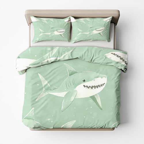 Twin Duvet Cover Shark - Cartoon Animal Kids Bedding Set 3 Piece