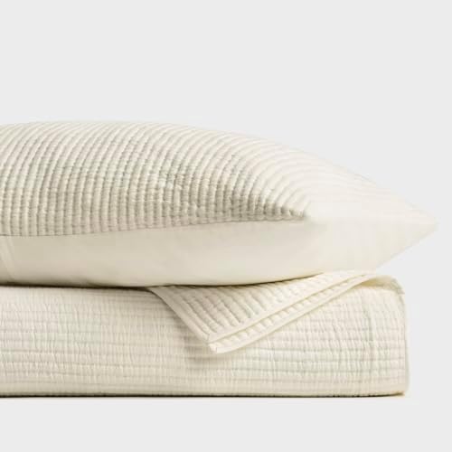 EvergraceHome Cotton Coverlet Set Full Queen 3 Pieces Eggshell Cream