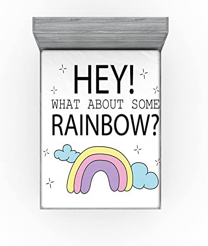 Ambesonne Girl Slogan Fitted Sheet with Rainbow Clouds and Cartoon Print