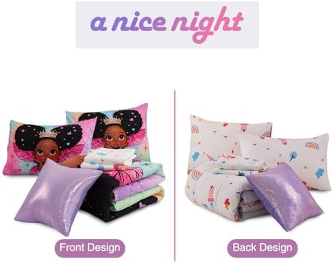 A Nice Night Black Girl Princess with Wings Comforter Set