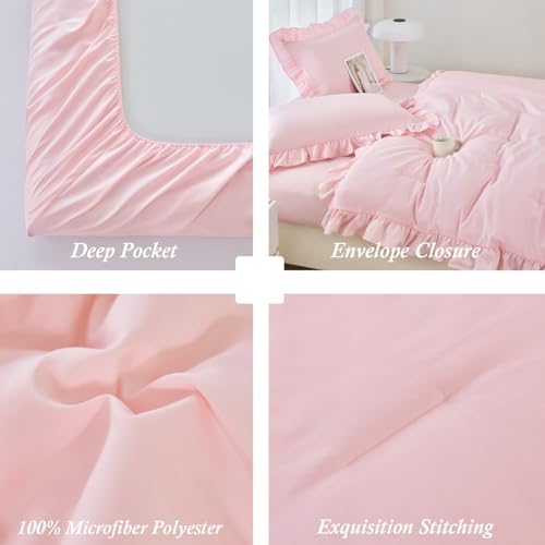 ANGIYUIN Pink Girls Comforter Set 5 Piece Bed in A Bag