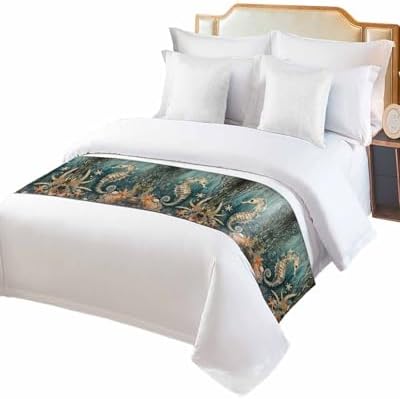 Homechoid Ocean Seahorse Green Bed Runner for King Size