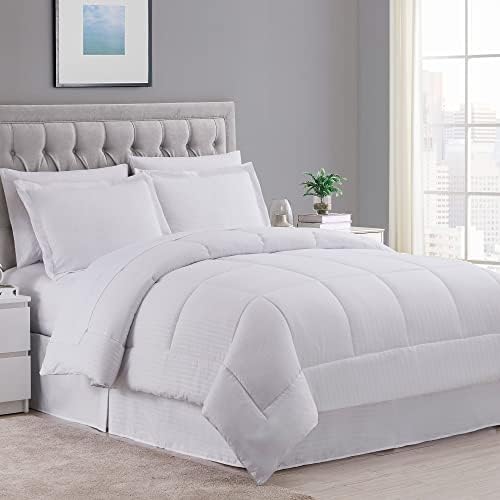 Twin Comforter Set Dobby White 6 Piece Bed in a Bag