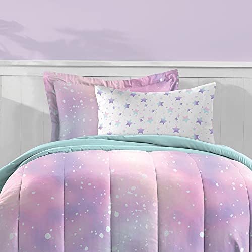 Dream FACTORY Kids 5-Piece Microfiber Comforter Set - Pink Twilight Galaxy Stars