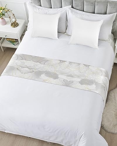 Marble Grey Gold Bed Runner Scarf Full Queen