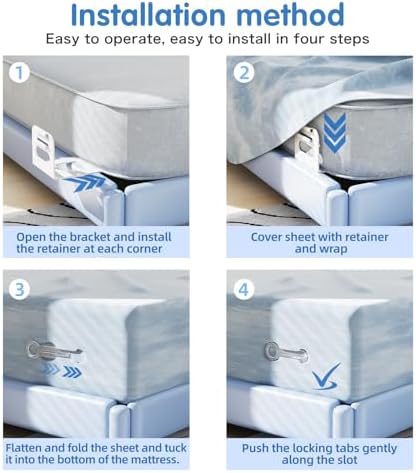 Bed Sheet Holder with Clip Universal Fit 4-Pack White