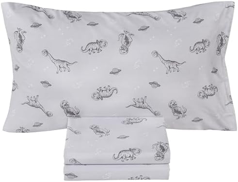 Scientific Sleep Gray Dinosaur Print Twin Bed Sheet Set 3 Pcs