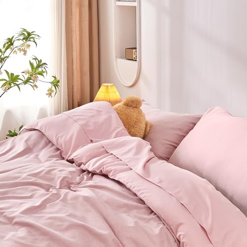 DECMAY Twin Comforter Set 5 Pieces Pink