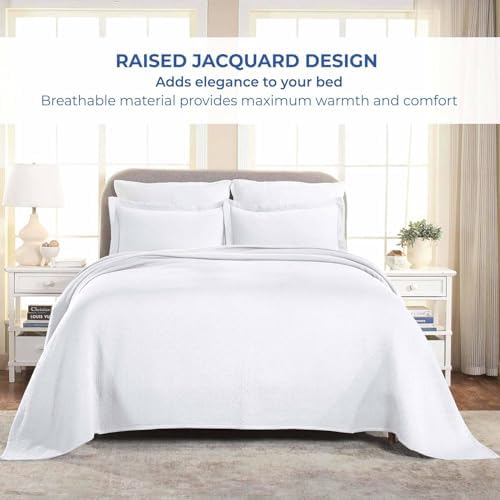 Superior 100 Cotton Matelasse Bedspread Set King White