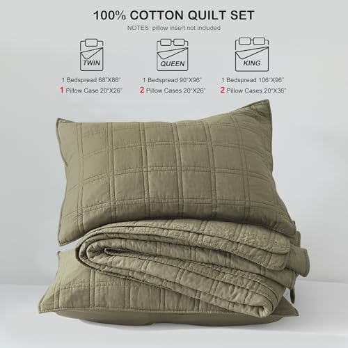 HORIMOTE HOME Cotton Quilt Set Twin Size Olive Green
