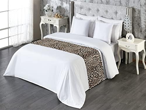 Ambesonne Leopard Print Bed Runner - King Size Dark Brown Beige