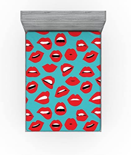 Ambesonne Kiss Fitted Sheet Teal Red White California King