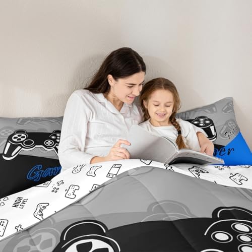 Feelyou Gaming Comforter Set for Boys Blue Black Grey