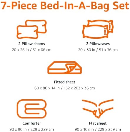 Amazon Basics 7-Piece Microfiber Kids Bed-in-a-Bag Set FullQueen Blue