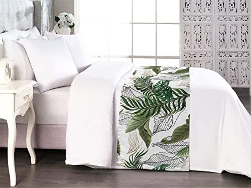 Ambesonne Tropical Bed Runner Queen Size Army Green White Pattern