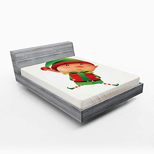 Ambesonne Elf Fitted Sheet Holiday Design California King Fern Green Vermilion