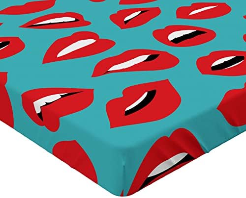 Ambesonne Kiss Fitted Sheet Teal Red White California King