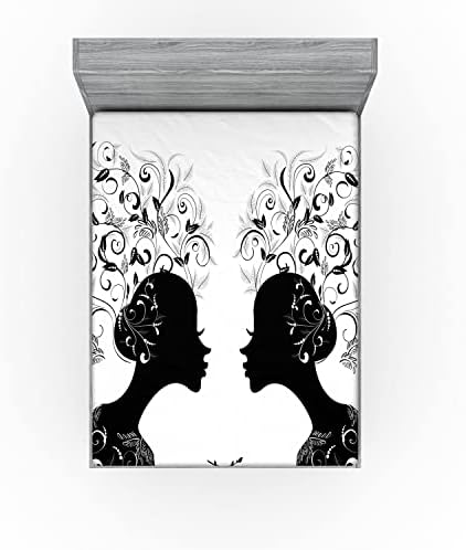 Ambesonne Gemini Fitted Sheet Set Black and White Abstract Design California King