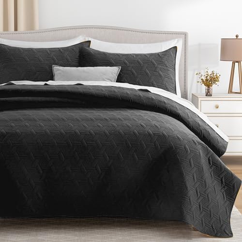 Lavsiry Black Quilt Oversized California King Bedding Set