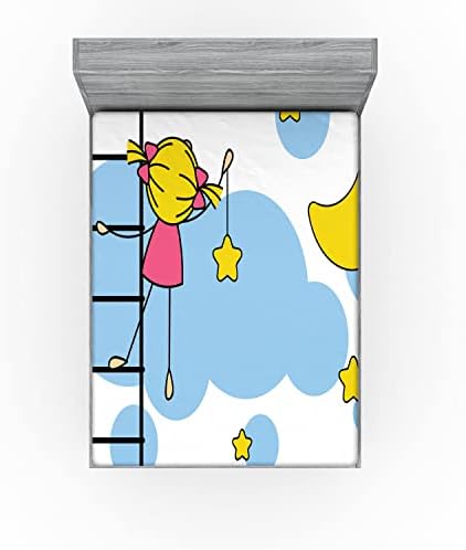Ambesonne Star Fitted Sheet with Cartoon Design for California King Bed