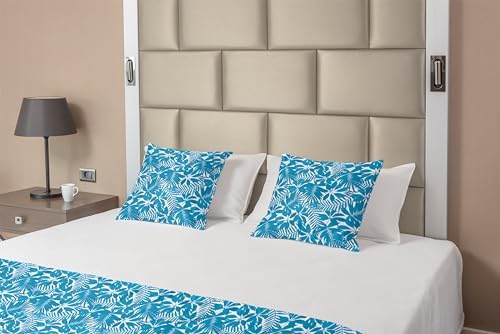 Ambesonne Aqua Bed Runner Set Blue White